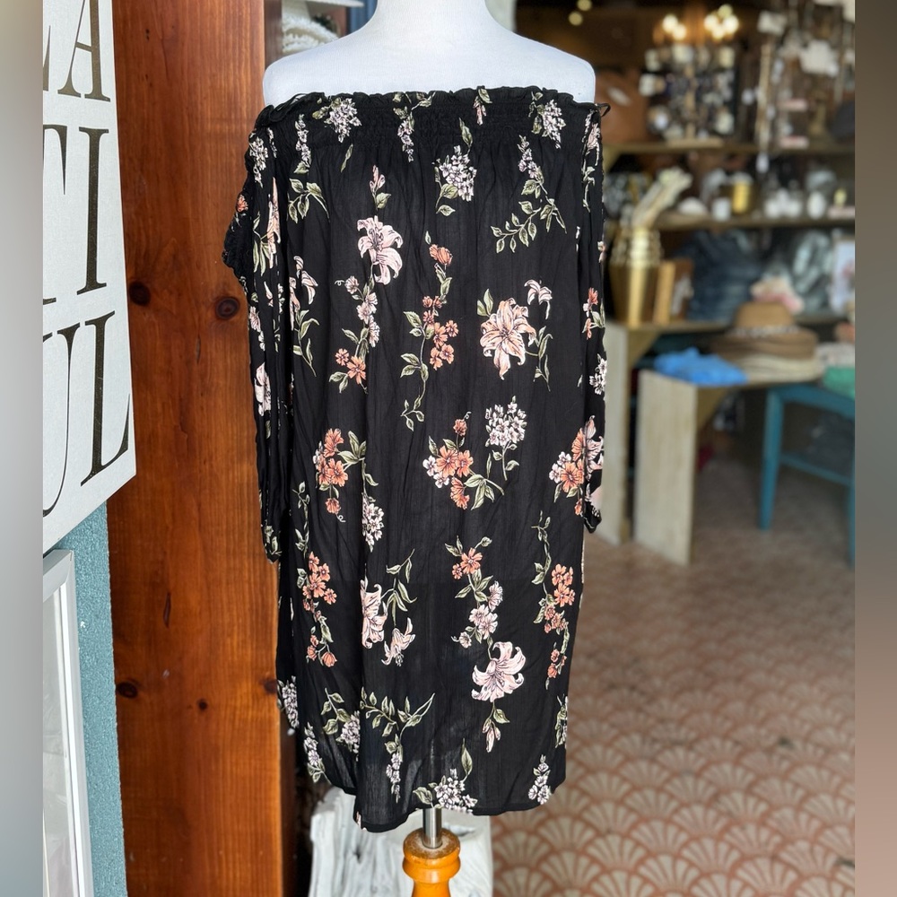 Angie Black Floral Off-Shoulder Dress